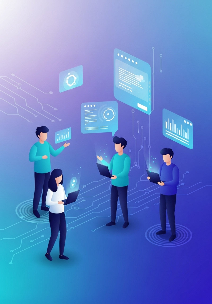 Students coding illustration